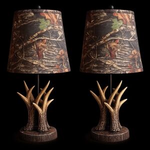 Rustic Antler Table Lamps with Camouflage Shade (Set Of 2)